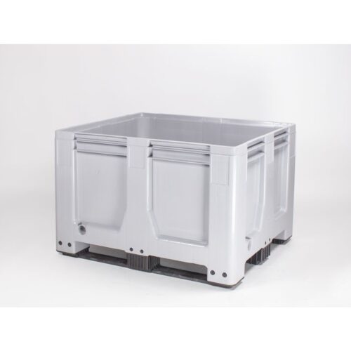 Palox plastique 120x100x76 cm 610L alimentaire étanche 3 patins GRIS